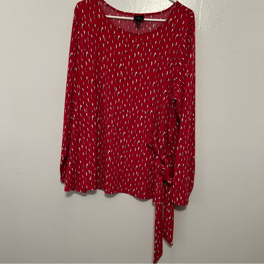 Worthington Red and White Patterned Blouse Size 1X